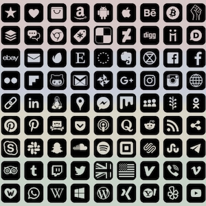 May include: A black and white grid of 100 social media icons, including popular platforms like Facebook, Twitter, Instagram, YouTube, and Pinterest.