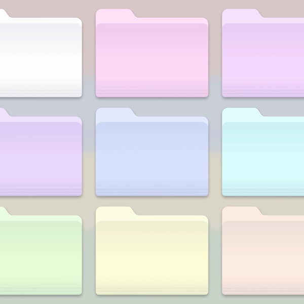 Mac folder icons, pastel colored custom icons for the Finder desktop.