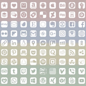 Social Media Icons, 98 +13 types, icon shape, transparent on white, bitmap & vector images