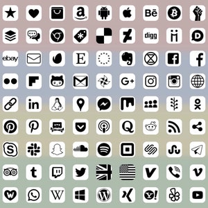 Social Media Icons, 98 +13 types, icon shape, black on white, bitmap & vector images
