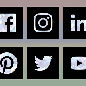 Social Media Icons, 22 types, pearl, on black square shape, bitmap & vector images