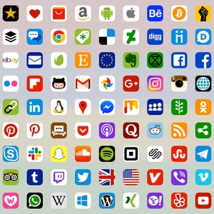 Social Media Icons, 98 +13 types, icon shape, brand color icons, bitmap & vector images