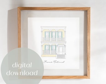 French Colonial Architecture Watercolor Art, Historic Architecture Collection, Digital Print, Digital Print, Home Art, Old Homes, Century