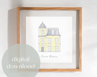 Second Empire Architecture Watercolor Art, Historic Architecture Collection, Digital Print, Digital Print, Home Art, Old Homes, Century