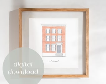 Federal Architecture Watercolor Art, Historic Architecture Collection, Digital Print, Digital Print, Home Art, Old Homes, Century