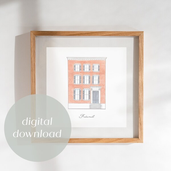 Federal Architecture Watercolor Art, Historic Architecture Collection, Digital Print, Digital Print, Home Art, Old Homes, Century