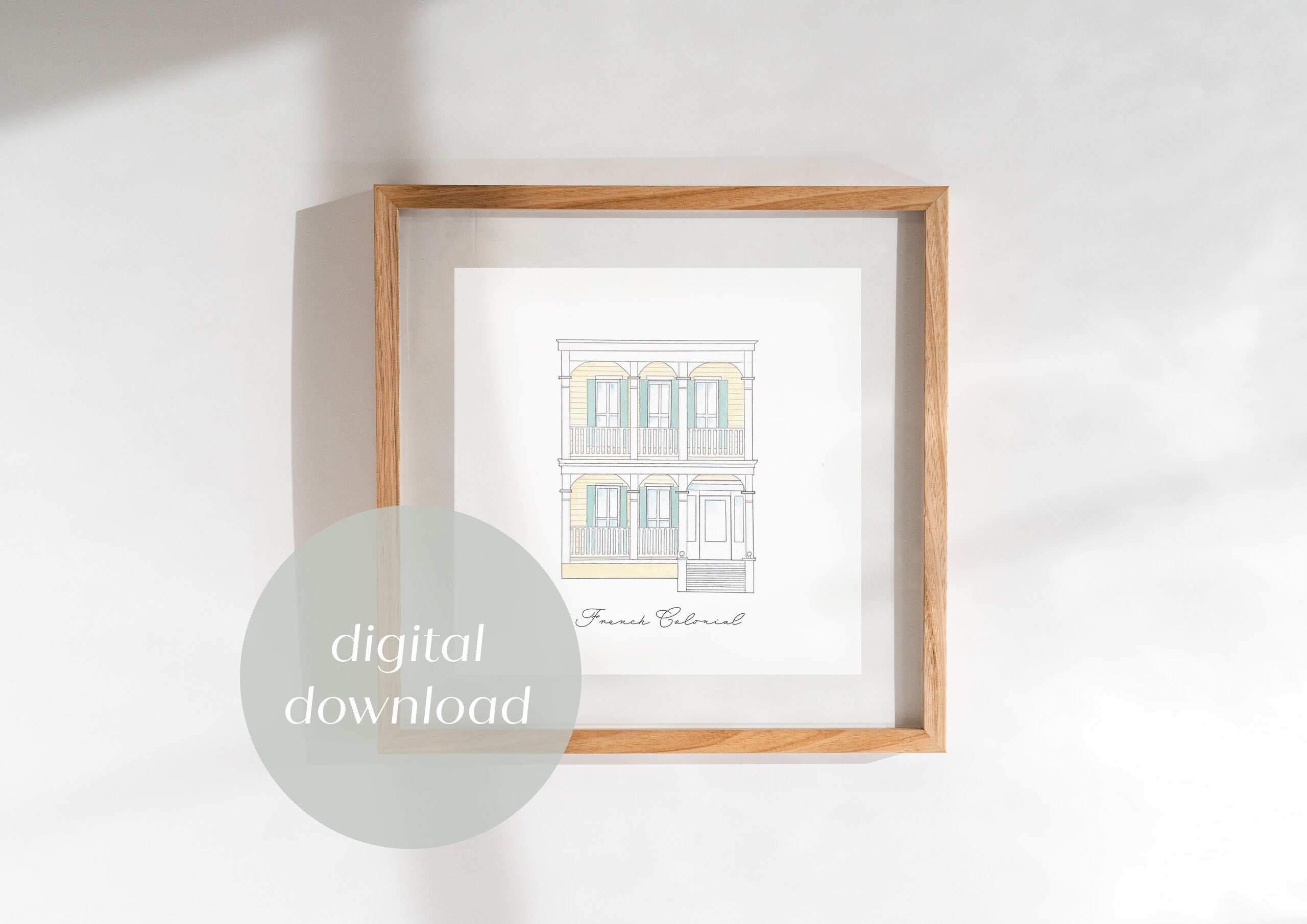 French Colonial Architecture Watercolor Art, Historic Architecture Collection, Digital Print, Digital Print, Home Art, Old Homes, Century