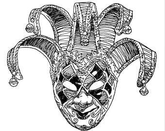 Mardi Gras | Holiday | Jester | Joker | 5 x 7 inches | 8.5 x 11 inches | print | photo | Black and White