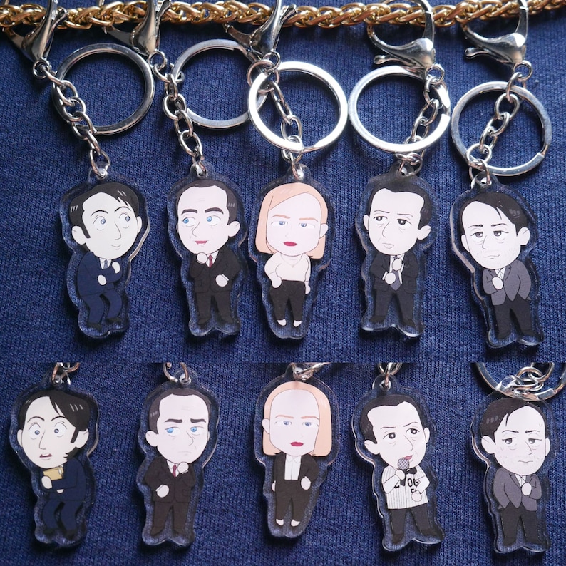 Succession acrylic keychain charms Kendall Roman Shiv Roy Tom Wambsgans Cousin Greg Hirsch image 1