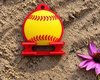 Softball Lip balm and hair tie holder Keychain