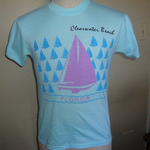 Vtg 80's SAILBOAT Clearwater Beach Florida Souvenir T Shirt Taille S