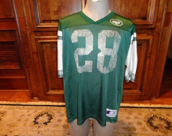 Vintage Champion Green New York Jets #28 Curtis Martin Screen NFL Jersey Adult L