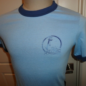 Vtg 80&#39;s Blue RINGER Lighthouse 50-50 Jani Brand T-shirt Fits Adult S Rare Find
