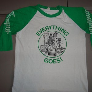 Vtg 80's Everything Goes Electronics Caricature 50-50 Screen Stars Tshirt Fits S image 1