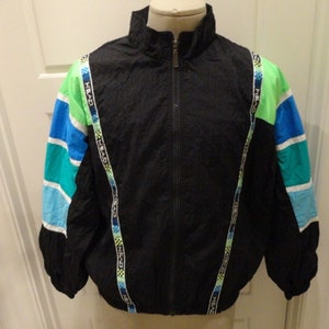 Vtg HEAD Black Green Blue Colorblock Full Zip Nylon Track Jacket Womens L Nice