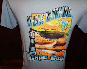 Vintage 90's Blue Cape Cod Whale Watching 50-50 T-shirt Adult S Fruit Loom Best