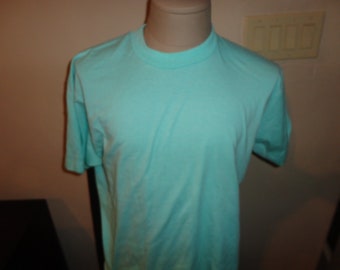 Vtg 80's BLANK 50-50 Screen Stars Best Tshirt Fits L Blue-Green Color Excellent