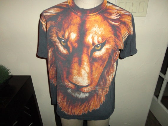 Vtg 90's Huge LION HEAD by Trinity Black Cotton T… - image 3