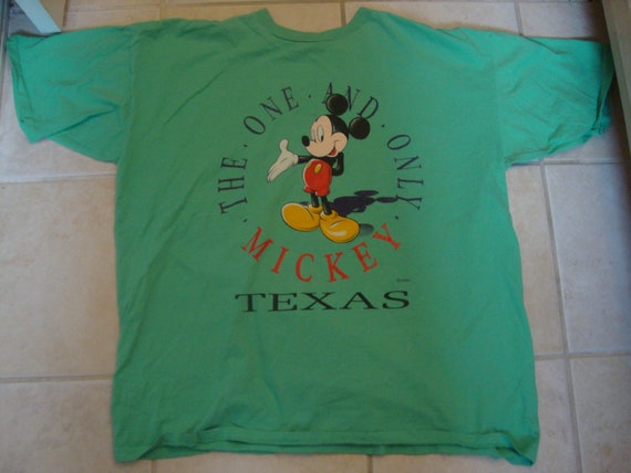 Vtg 90's Walt Disney Mickey Mouse Texas Green T Shirt Size XL - Etsy