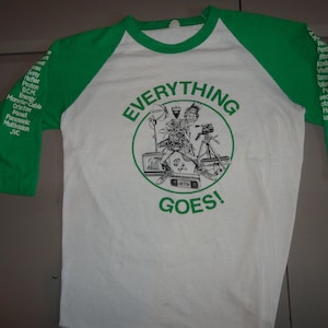 Vtg 80's Everything Goes Electronics Caricature 50-50 Screen Stars Tshirt Fits S image 3