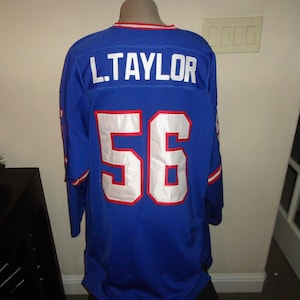 Vtg SEWN Blue #56 Lawrence Taylor New York Giants NFL Polyester Jersey Fit Sz 56