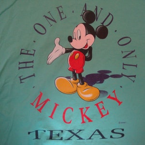 Vtg 90&#39;s Walt Disney Mickey Mouse Texas Green T Shirt Size XL