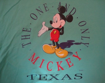 Vtg 90's Walt Disney Mickey Mouse Texas Green T Shirt Size XL