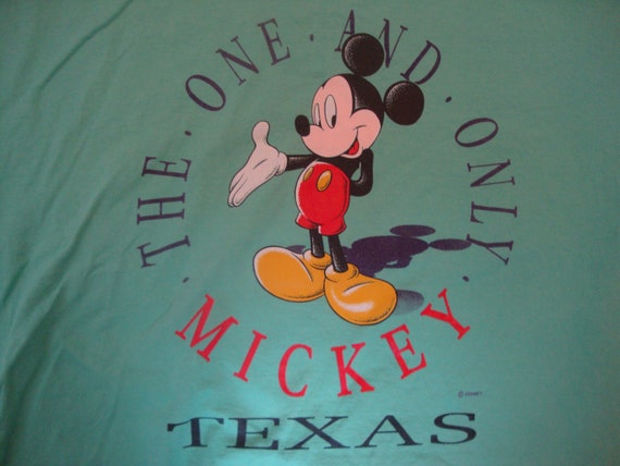 Vtg 90's Walt Disney Mickey Mouse Texas Green T Shirt Size XL - Etsy