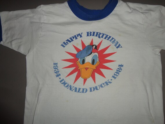 Vtg RINGER 1984 Happy 50th Birthday Donald Duck Tshirt Walt Disney
