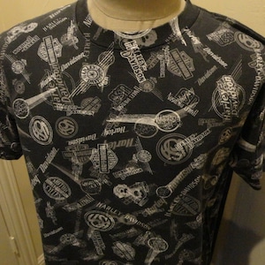 Vtg 90&#39;s Black All Over Print Harley Davidson Motorcycle T-shirt Fits Adult XL