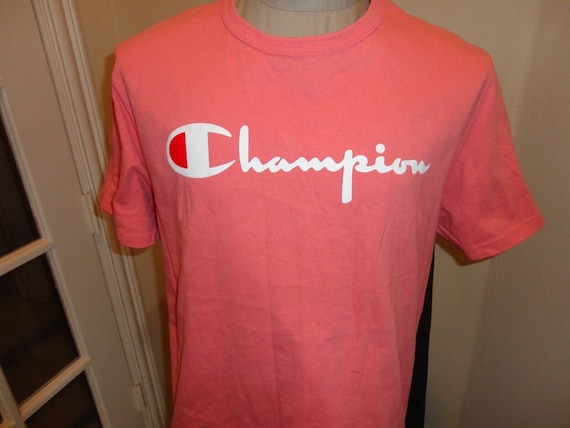 Vintage 90's Pink Champion Blue Bar Spellout Cott… - image 1