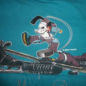 Vtg 90&#39;s MIGHTY DUCKS Nutmeg mills NHL Hockey youth Tshirt Youth S (8) Teal rare
