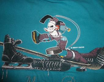 Vtg 90's MIGHTY DUCKS Nutmeg mills NHL Hockey youth Tshirt Youth S (8) Teal rare