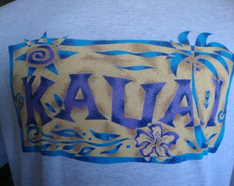 Vtg 80's Kauai Hawaii Tourist Souvenir Gray T Shirt Size L