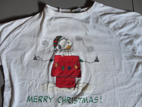 Vtg 80s White Nutmeg Brand Snoopy Merry Christmas… - image 3