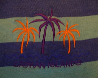 Vintage 80's Islas Caimán Turística Souvenir rayas Camiseta Tamaño M