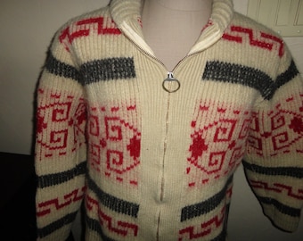 Vtg 70s Pendleton Wool Cardigan Sweater Beige Multicolor Big Lebowski Fits L USA