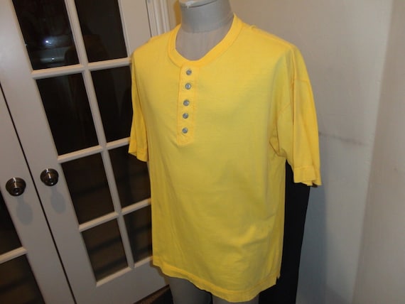 Vtg Yellow Ferruche Casual Basics 5 Button Cotton… - image 1