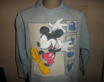 Vtg 80's Mickey Unlimited Zwaargewicht L / S kraag shirt Adult L Mickey Mouse Nice