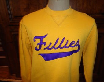 Vintage 90's Gold SEWN Russell Athletic FILLIES 50-50 Sweatshirt Fits Adult M