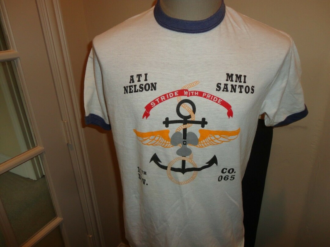 Hanes Ringer Vintage 80s White Blue Hanes RINGER Military 11th Div Co 065 50-50 ...