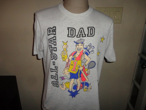 Vtg 90's Gray Thin Soft Comical ALL STAR Dad All … - image 1