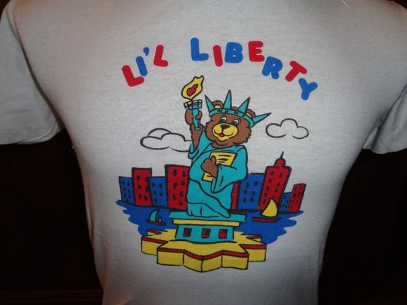 Vintage 90's Oneita White Lil Liberty Statue 50-50 T-shirt