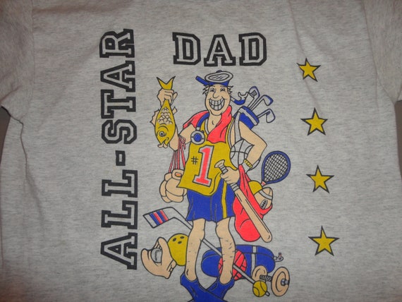 Vtg 90's Gray Thin Soft Comical ALL STAR Dad All … - image 3