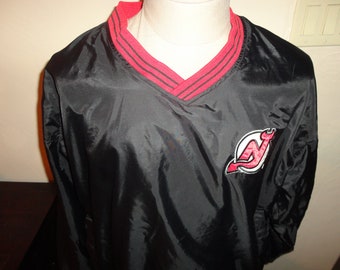 Vtg Sewn New Jersey Nets NHL Hockey Nylon Pullover V neck Jacket Adult XL
