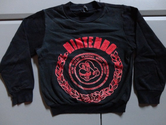 Vtg 80's Black NINTENDO 50-50 Crew Sweatshirt Fits