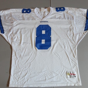 Vtg 90&#39;s TAILORED Dallas Cowboys Troy Aikman #8 NFL Screen Jersey Adult 54 2XL