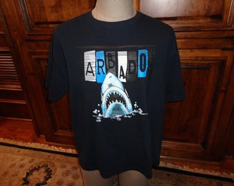 Vtg Black Barbados SHARK Attack Cotton T-shirt Adult XL Very Nice