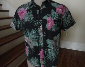 Vintage MultiColor Iron Co Casual Floral Tropical Button Up Shirt Adult L Rare