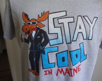 Vtg 80's Stay Cool In Maine Souvenir Gray T Shirt Size M